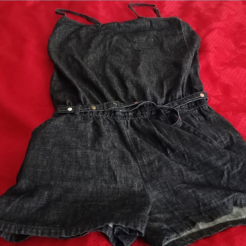 DECREE Women's Jumpsuit Straps Size M/M Blue Pockets Elastic Waist Belt